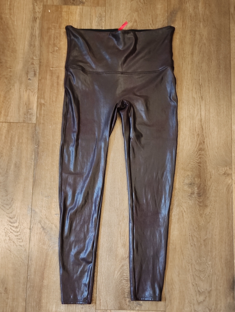 Spanx Faux Leather Leggings Burgundy Brown Bodycon Pull On Women's size 1X